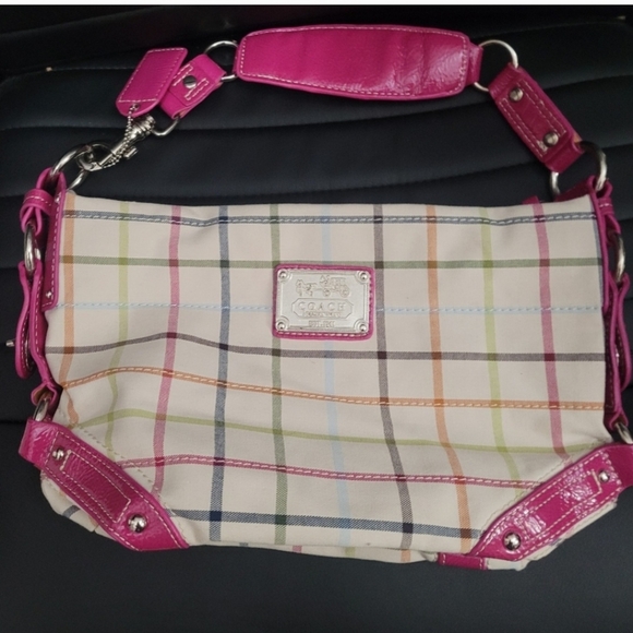 Women's Plaid Shoulder Bag - Pink and Multicolor - Picture 2 of 10